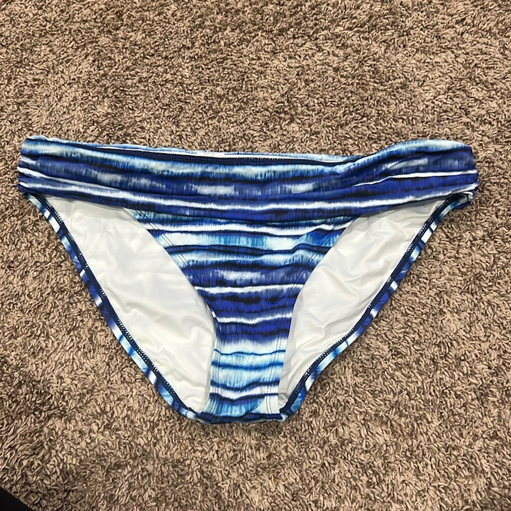 Blue black and white swim suit bottom